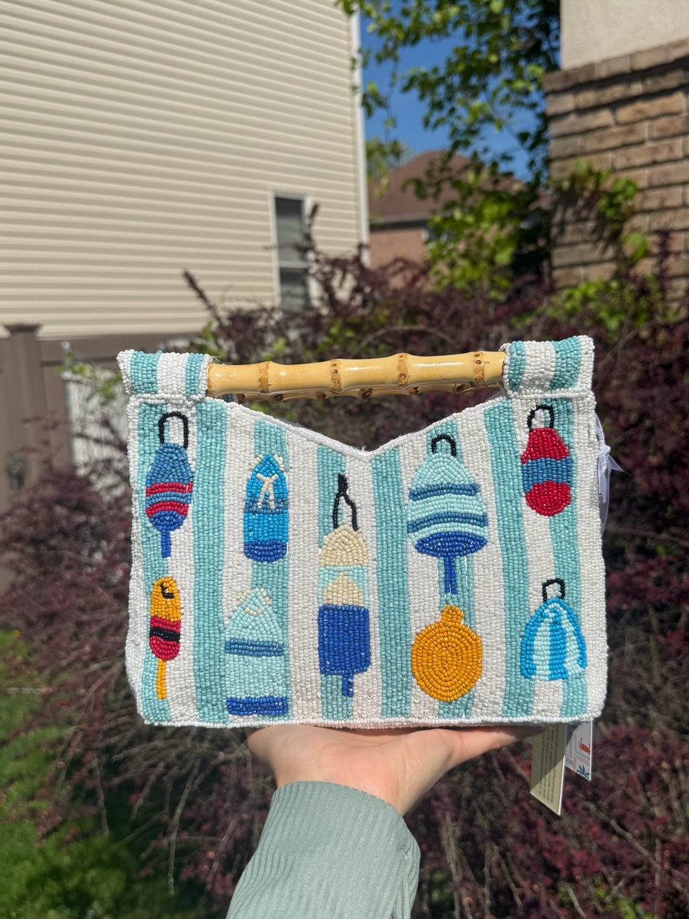 Coastal Buoy Nautical Beaded Bamboo Handle Clutch TJMaxx Viral TikTok Bag NWT
